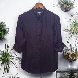 Express ★ Men's Casual Button-Up Dress Shirt ★ Black Paisley Mandarin Collar